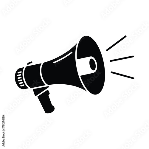 Simple black and white illustration of a megaphone announcing loudly with sound waves vector graphic silhouette vector illustration white background