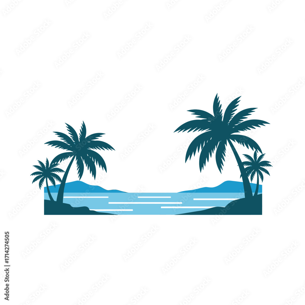 Obraz premium Silhouette of palm trees on a tropical beach.