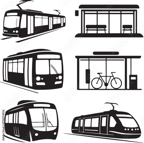 Modern public transport collection for cities design