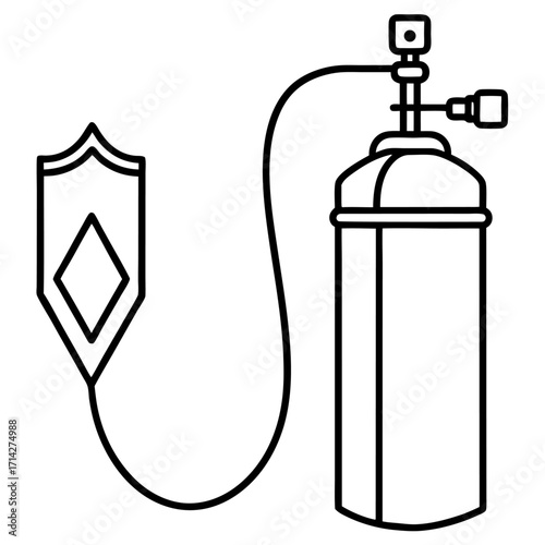 Oxygen Tank with Anesthesia Mask Connected Through Tube for Medical Use Isolated on White Background