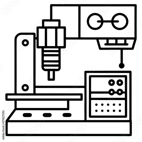 Industrial CNC milling machine icon demonstrating precision engineering and modern manufacturing processes with detailed instrumentation panel and mechanical components