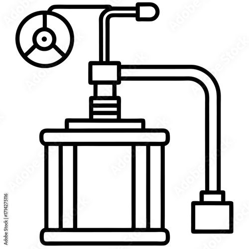 Vintage laboratory apparatus with glass container and intricate tubing system in minimalist design style illustration