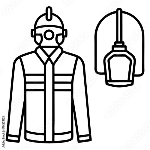 Firefighter uniform and gear line art representing the essentials of fire safety protocol