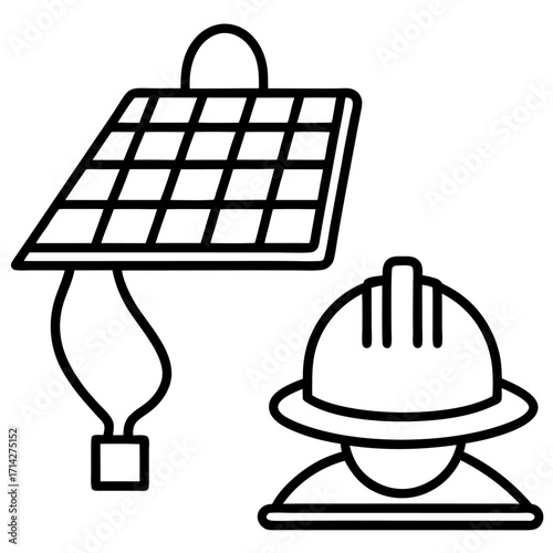Renewable Energy and Safety Gear a Solar Panel with Hard Hat Icon Design