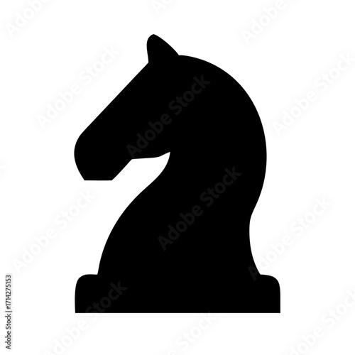Solid Black Silhouette of Chess Knight Horse – Classic Strategy Game Vector Icon