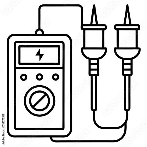 Electrical measuring instrument multimeter icon in line art showing potential voltage current and resistance for various applications