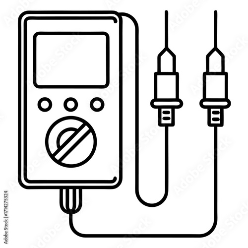 Digital multimeter icon for electrical testing and measurement instruments showcasing engineering and technology solutions vector graphic outline drawing