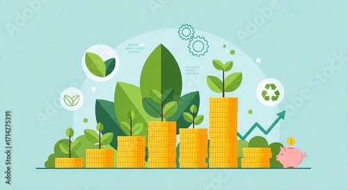 Sustainable Investment Growth Plants, Coins, and Green Economy