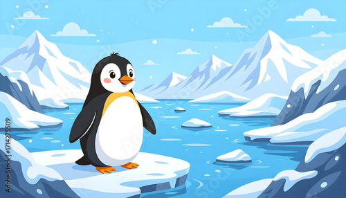 Wallpaper Mural Cartoon penguin on polar ice with copyspace, educational arctic wildlife illustration for kids book Torontodigital.ca