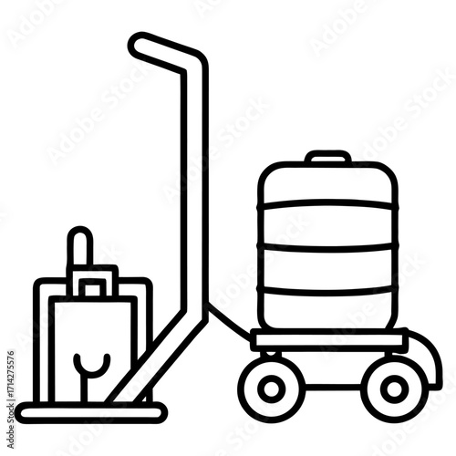 Water cooler and a mop bucket line art perfect for illustrating workplace maintenance and cleanliness needs