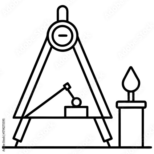 Minimalist design element depicting Foucalt pendulum with compass on surface ideal for educational purposes or scientific illustration