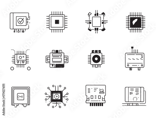 Processor CPU set modern technology illustration