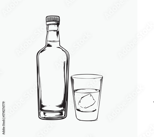 glass bottle and glass