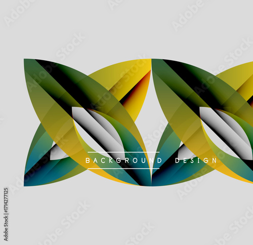 Abstract geometric shapes, vibrant colors, modern design. Gradient blends create dynamic visual effect. Background features flowing lines, sleek presentation.