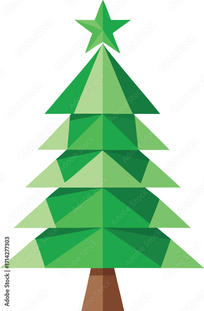 Obraz premium Minimalist Christmas tree made from recycled paper and green leaves vector