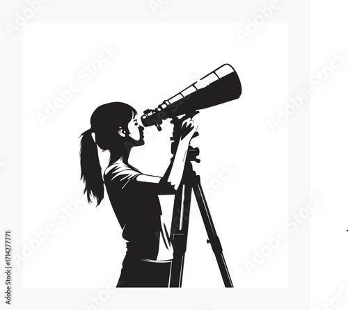 silhouette of a woman with a telescope