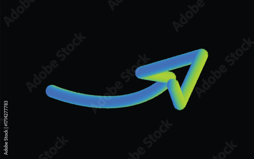 Vibrant blue and green arrow curves dynamically against a stark black background