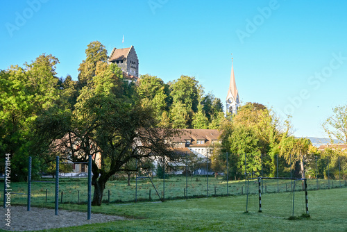 Slika na platnu Morning view of Uster, Switzerland, with the iconic Uster Castle tower and the c