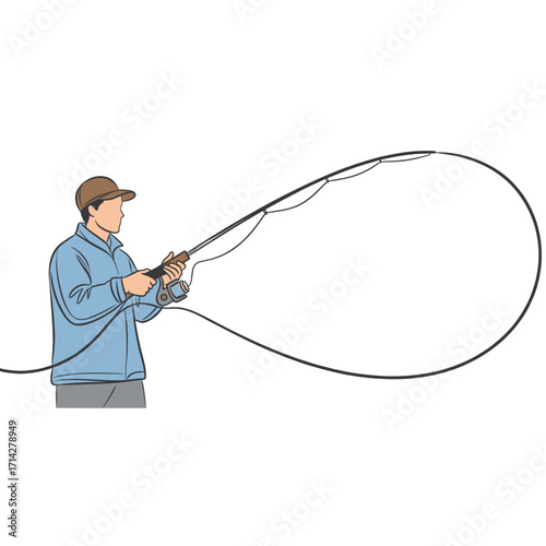 Man with a fishing rod casting a line on the water