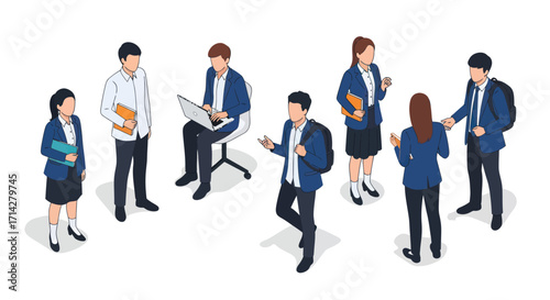 Diverse group of professionals in business attire engaged in discussion.