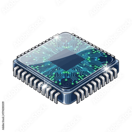 Sleek Technology Isometric Vector Illustration of a Modern Microchip