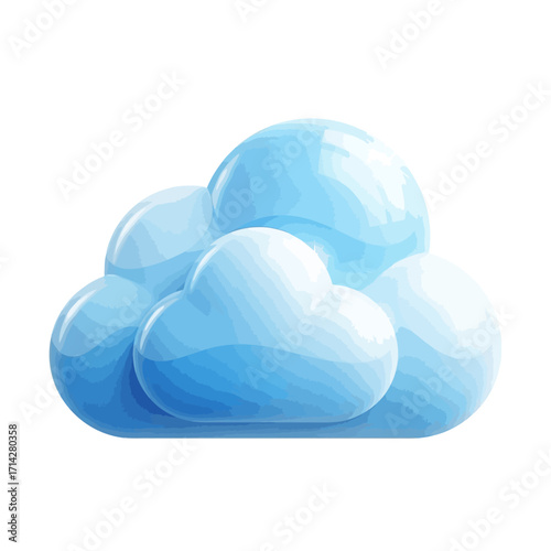 Glossy blue 3D cloud icon symbolizing modern cloud computing technology, a digital concept for data storage, networking, and server connection