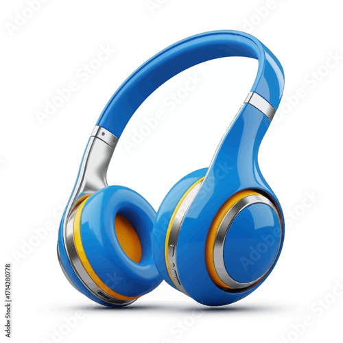 Modern blue and yellow headphones, a sleek emblem of audio technology, designed for an immersive listening experience, offering portable sound and personal entertainment