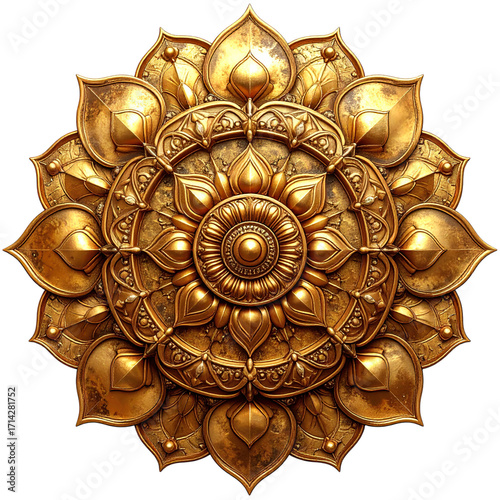 Intricate Golden Mandala A Symbol of Balance Harmony and Spiritual Enlightenment Ornamental Design for Meditation or Sacred Space with transparent background