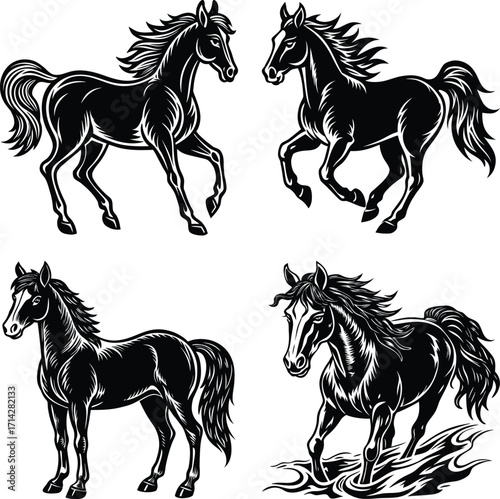 Beauty Horse Ranch Stable Stallion set Logo design
