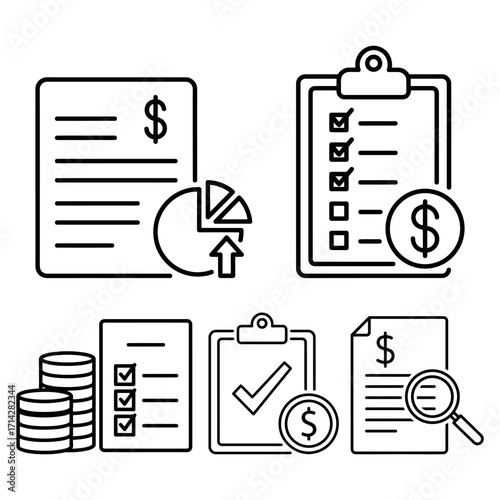 Vector art of financial documents and checklists for business