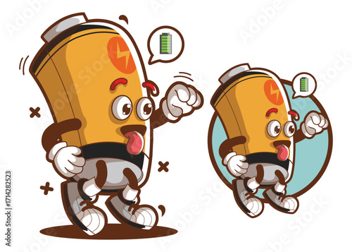 Battery cartoon character with happy face