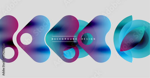 Abstract fluid shapes, vibrant colors, modern design. Background features overlapping forms, gradients, smooth transitions.