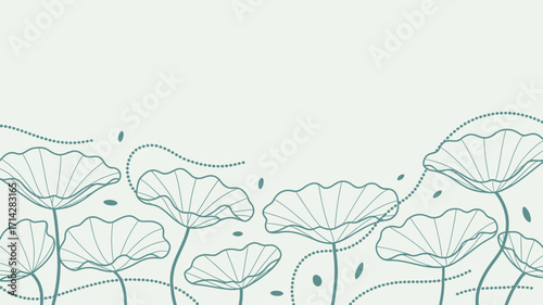 Illustration of stylized lotus flowers with dotted lines on a light green background simple and elegant
