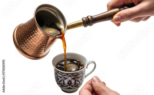 Pouring Turkish Coffee Isolated on Transparent PNG Background