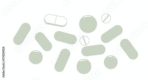 Assortment of Light Green and White Pharmaceutical Pills and Capsules.
