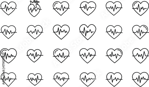 Bundle Heart With Heartbeat Ecg Line Icon Eps 11