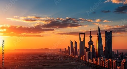 Riyadh's Skyline at Sunset A Modern Metropolis in Saudi Arabia