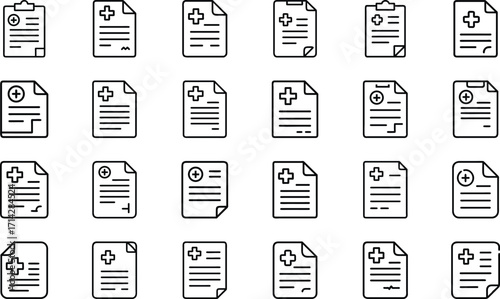 Bundle Medical Report Document Line Art Icon Eps 22