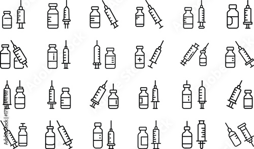 Bundle Syringe And Vaccine Bottle Line Icon Eps 41