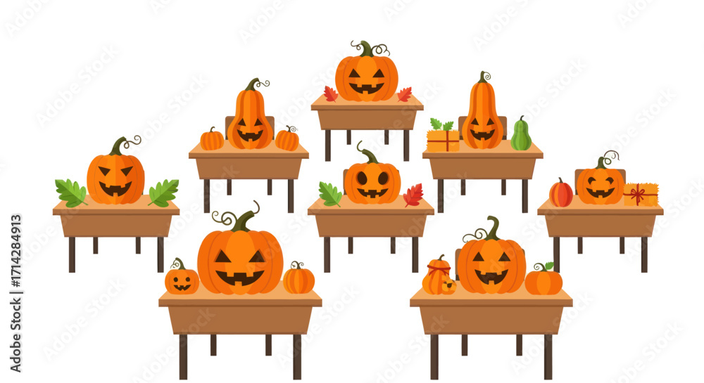 Obraz premium Halloween Decorated Tables with Jack-o-Lanterns.