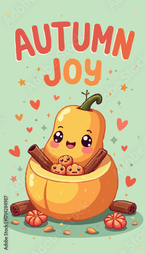 Adorable Pear Character Embraces Autumn Spices