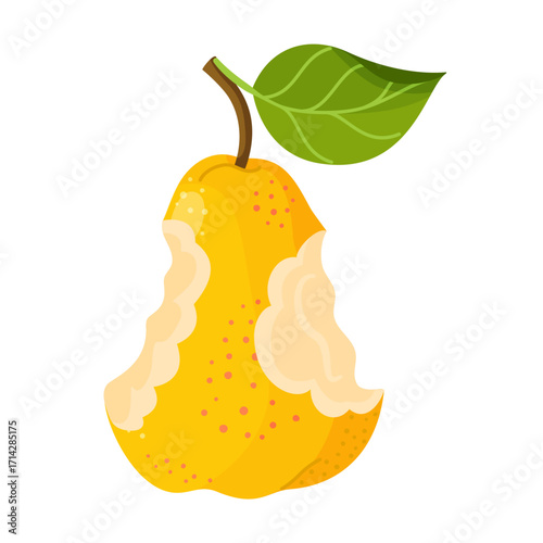 A bitten yellow pear. Trendy flat style isolated on a transparent background For healthy eating, dieting, recipe blogs, eco friendly branding, social media, stickers, menus, posters, and books.