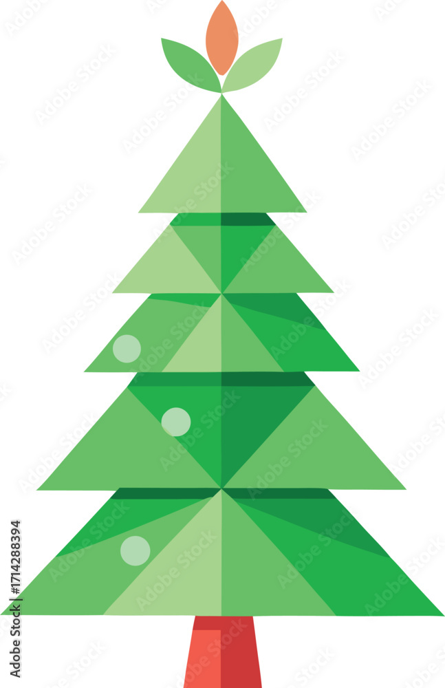 Fototapeta premium Minimalist Christmas tree made from recycled paper and green leaves vector