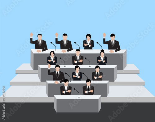 group of man give speech and vote in conferrence room