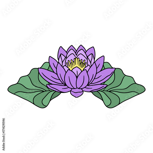 Hand drawn purple lotus flower line art vector illustration isolated on white background