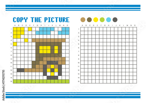 Copy the picture grid drawing worksheet for kids. Pixel art chariot