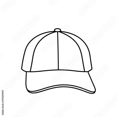 Simple Baseball Cap Line Drawing Isolated on White

