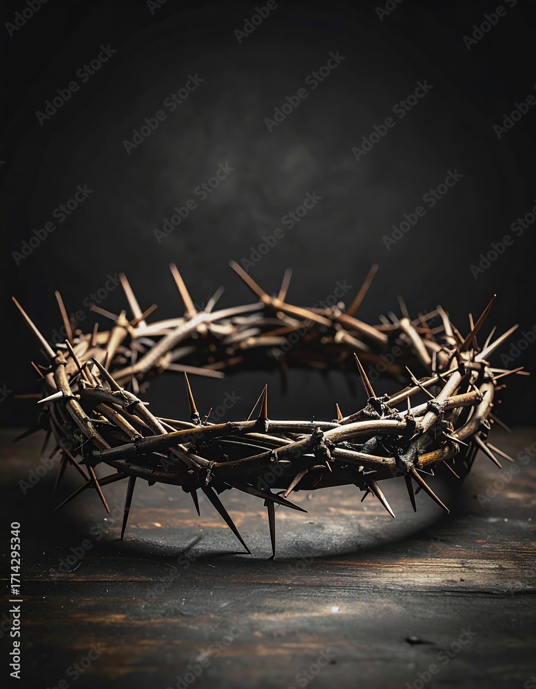 Fototapeta premium Crown of thorns on dark wooden surface