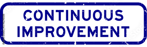 Grunge blue continuous improvement word rubber square seal stamp on white background