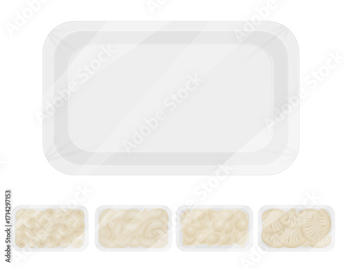 dumplings of dough with a filling in packaged cartoon stock icons vector illustration isolated on white background